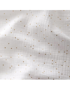 Tejido de doble gasa de algodón con mini lunares dorados - Blanco