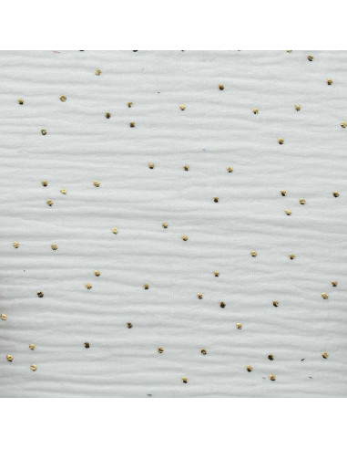 Tejido de doble gasa de algodón con mini lunares dorados - Blanco