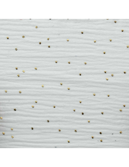 Tejido de doble gasa de algodón con mini lunares dorados - Blanco