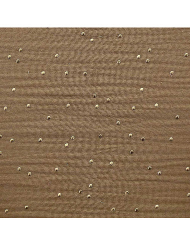 Tejido de doble gasa de algodón con mini lunares dorados - Camel
