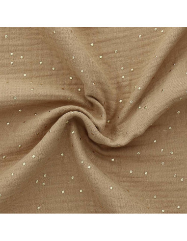 Tejido de doble gasa de algodón con mini lunares dorados - Camel