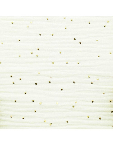 Tejido de doble gasa de algodón con mini lunares dorados - Crudo
