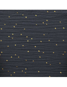 Tejido de doble gasa de algodón con mini lunares dorados - Gris oscuro 2