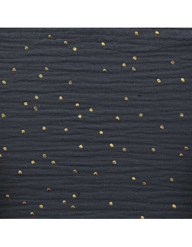 Tejido de doble gasa de algodón con mini lunares dorados - Gris oscuro