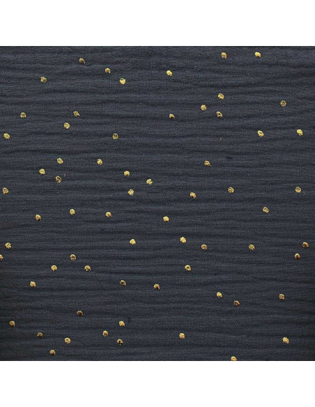 Tejido de doble gasa de algodón con mini lunares dorados - Gris oscuro