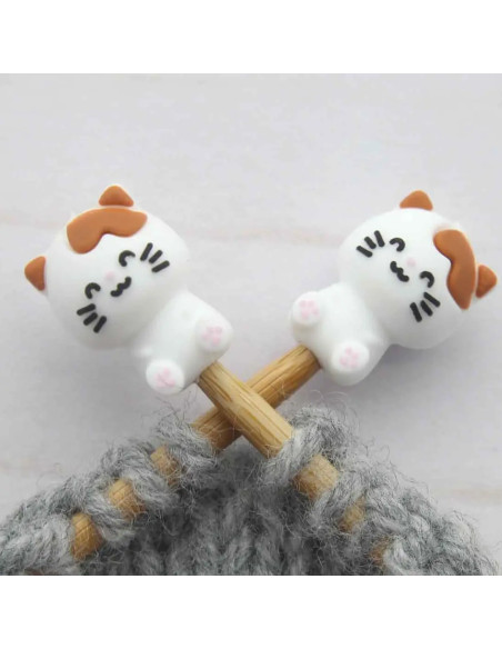 Tapones de malla para agujas de tejer - Gatito blanco
