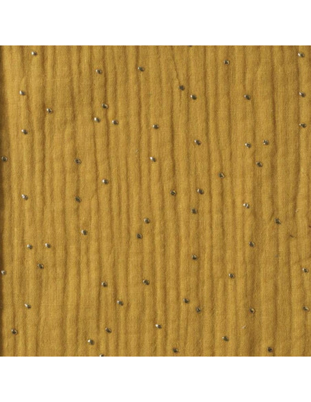 Tejido de doble gasa de algodón con mini lunares dorados - Mostaza