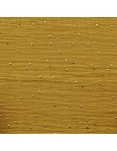 Tejido de doble gasa de algodón con mini lunares dorados - Mostaza 2