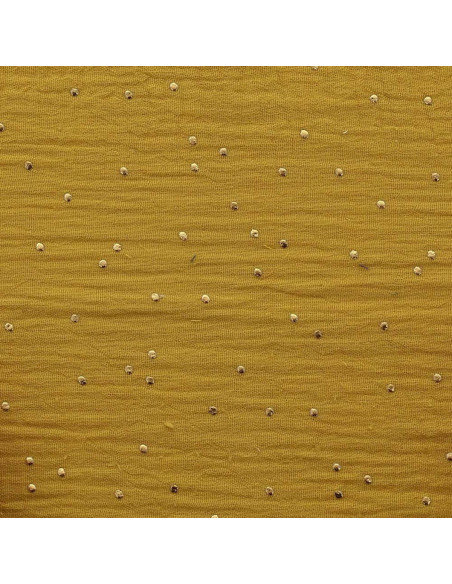 Tejido de doble gasa de algodón con mini lunares dorados - Mostaza