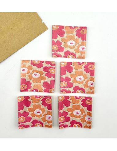 Lote de 5 etiquetas tejidas para coser Flores vintage