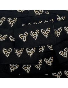 Lote de 5 etiquetas tejidas para coser - 3 corazones de leopardo