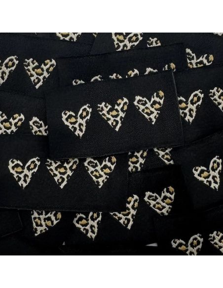 Lote de 5 etiquetas tejidas para coser - 3 corazones de leopardo