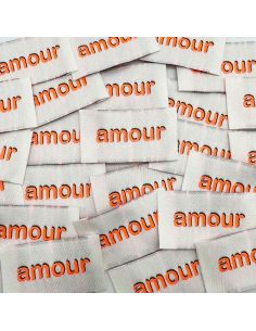 Lote de 5 etiquetas tejidas para coser Amor - Flúor