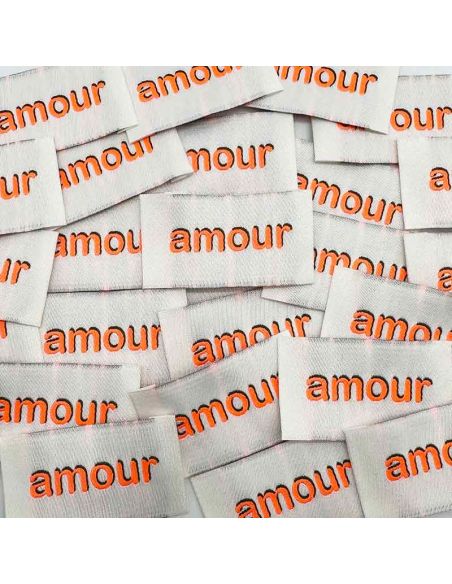Lote de 5 etiquetas tejidas para coser Amor - Flúor