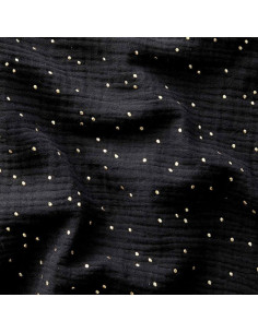 Tejido de doble gasa de algodón con mini lunares dorados - Negro