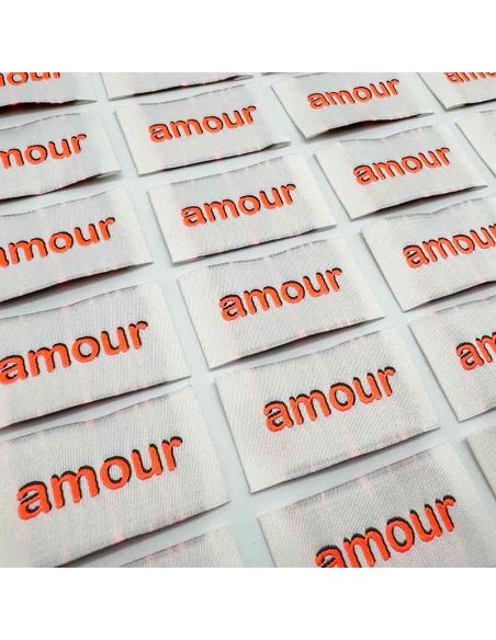 Lote de 5 etiquetas tejidas para coser Amor - Flúor