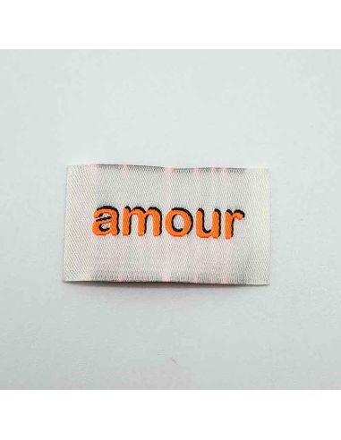 Lote de 5 etiquetas tejidas para coser Amor - Flúor