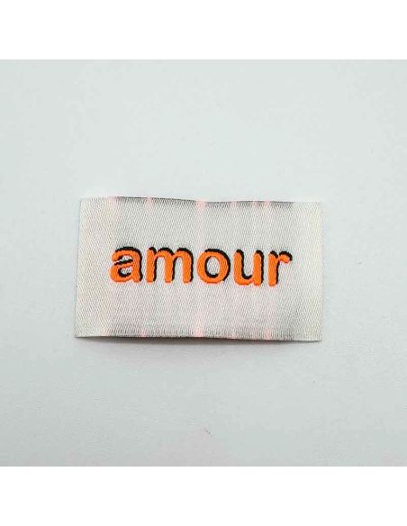 Lote de 5 etiquetas tejidas para coser Amor - Flúor