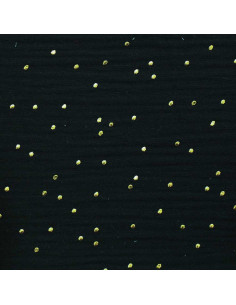 Tejido de doble gasa de algodón con mini lunares dorados - Negro 2