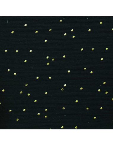 Tejido de doble gasa de algodón con mini lunares dorados - Negro