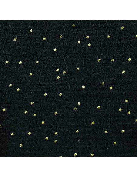 Tejido de doble gasa de algodón con mini lunares dorados - Negro