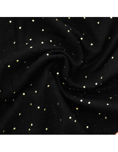 Tejido de doble gasa de algodón con mini lunares dorados - Negro
