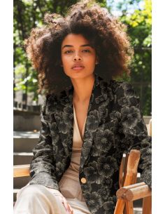 Tejido jacquard - Flores negras 2