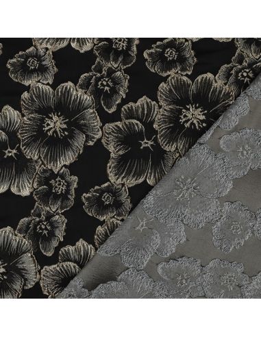 Tejido jacquard - Flores negras