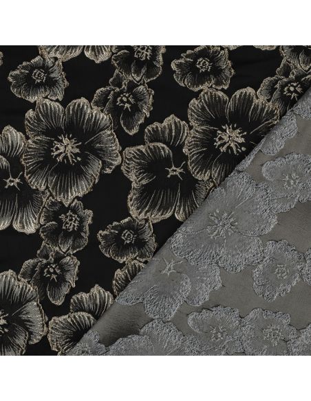 Tejido jacquard - Flores negras