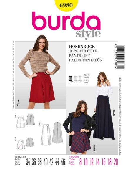 Patrón de falda-pantalón - Burda 6980