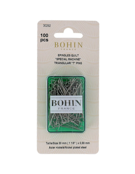 Caja de 100 alfileres con cabeza triangular especial para acolchado a máquina Bohin
