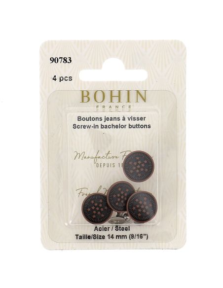 Caja de 4 botones de jeans para atornillar de 14 mm en bronce Bohin