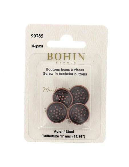 Caja de 4 botones de jeans para atornillar de 17 mm en bronce Bohin