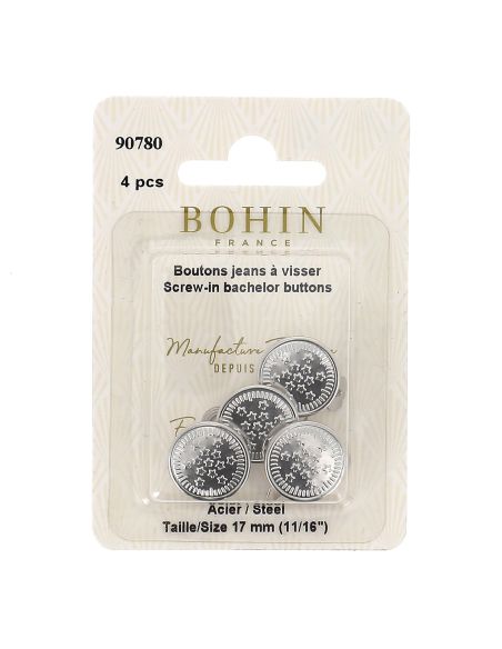 Caja de 4 botones de jeans para atornillar de 17 mm plata Bohin