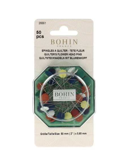 Caja de 50 alfileres para acolchar con cabeza de flor de plástico Bohin