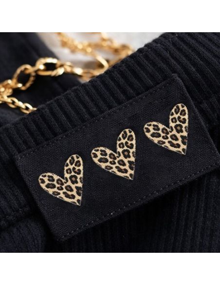 Lot de 5 étiquettes tissées à coudre - 3 coeurs léopard