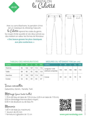 Patrón de pantalón chino para hombre Le Culotté - Les BG