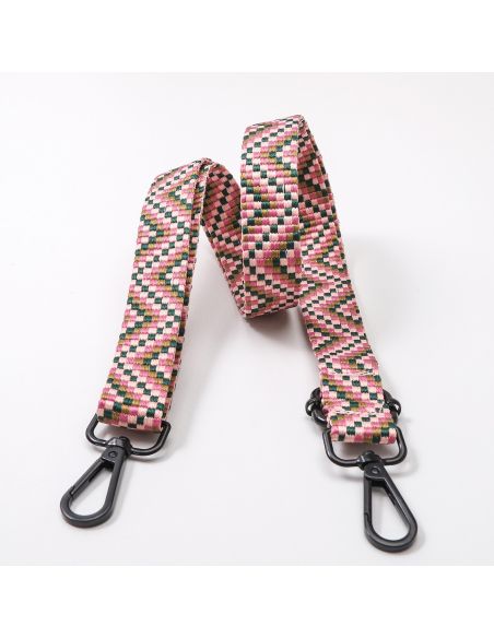 Sangle de sac avec mousquetons - Zig zag rose et vert