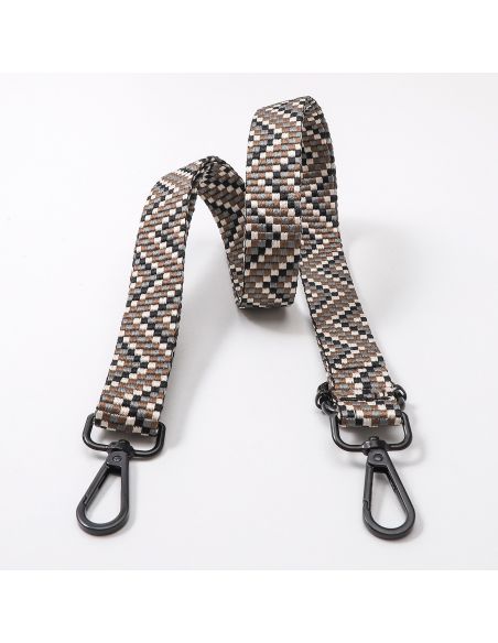 Sangle de sac avec mousquetons - Zig zag marron et gris