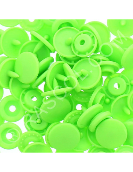 Bolsa de 25 broches de resina KAM redondas - Verde fluorescente