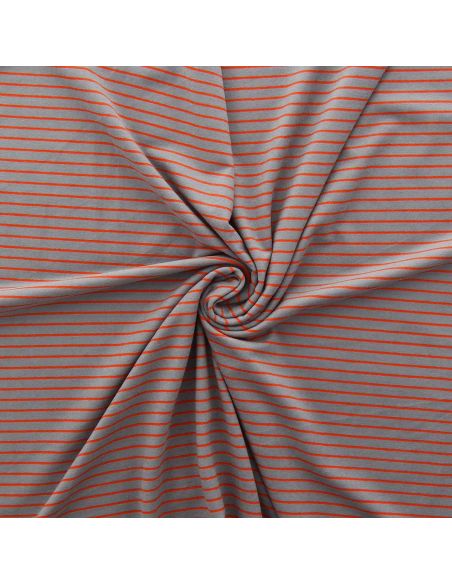 Tissu jersey gratté rayures fines - Gris et orange vif