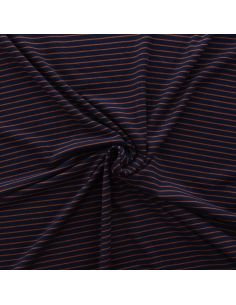 Tissu jersey gratté rayures fines - Bleu marine et marron