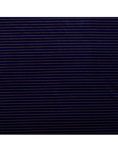 Tissu jersey gratté rayures fines - Bleu marine et marron