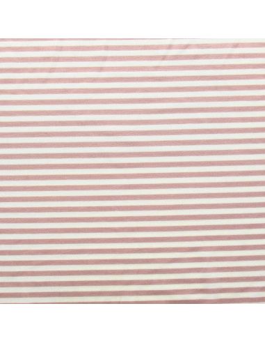 Tissu jersey gratté rayures larges - Rose et écru