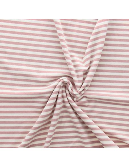 Tissu jersey gratté rayures larges - Rose et écru