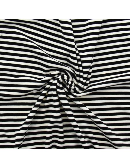 Tissu jersey gratté rayures larges - Noir et écru