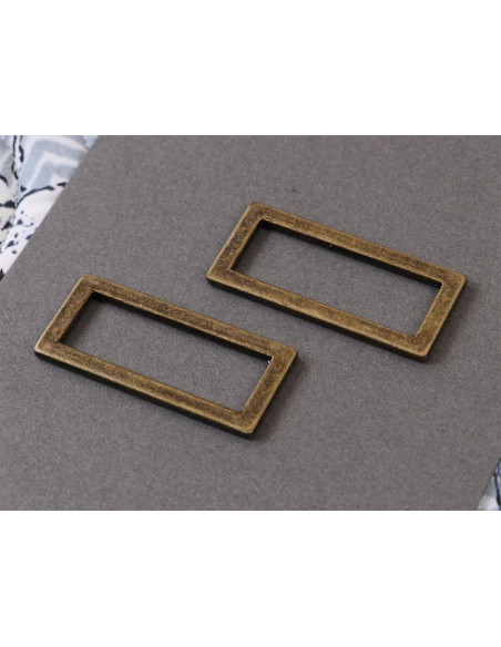 Juego de 2 hebillas rectangulares 13 x 38 mm latón antiguo