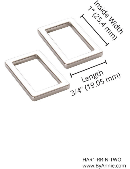 Juego de 2 hebillas rectangulares 19 x 25 mm plata