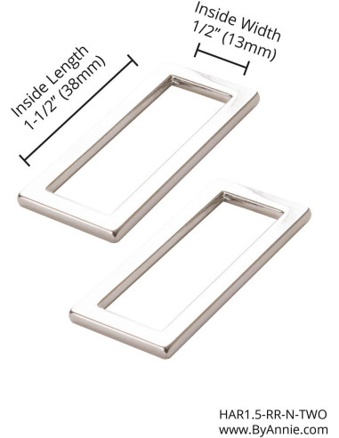 Juego de 2 hebillas rectangulares de 13 x 38 mm en plata