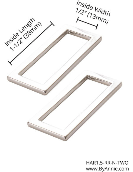 Juego de 2 hebillas rectangulares de 13 x 38 mm en plata